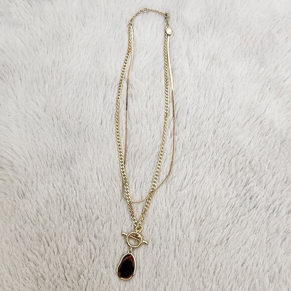 NEW J. Crew Hammered Gold T-Bar Pendant Necklace Double Strand Two Piece - Picture 5 of 8